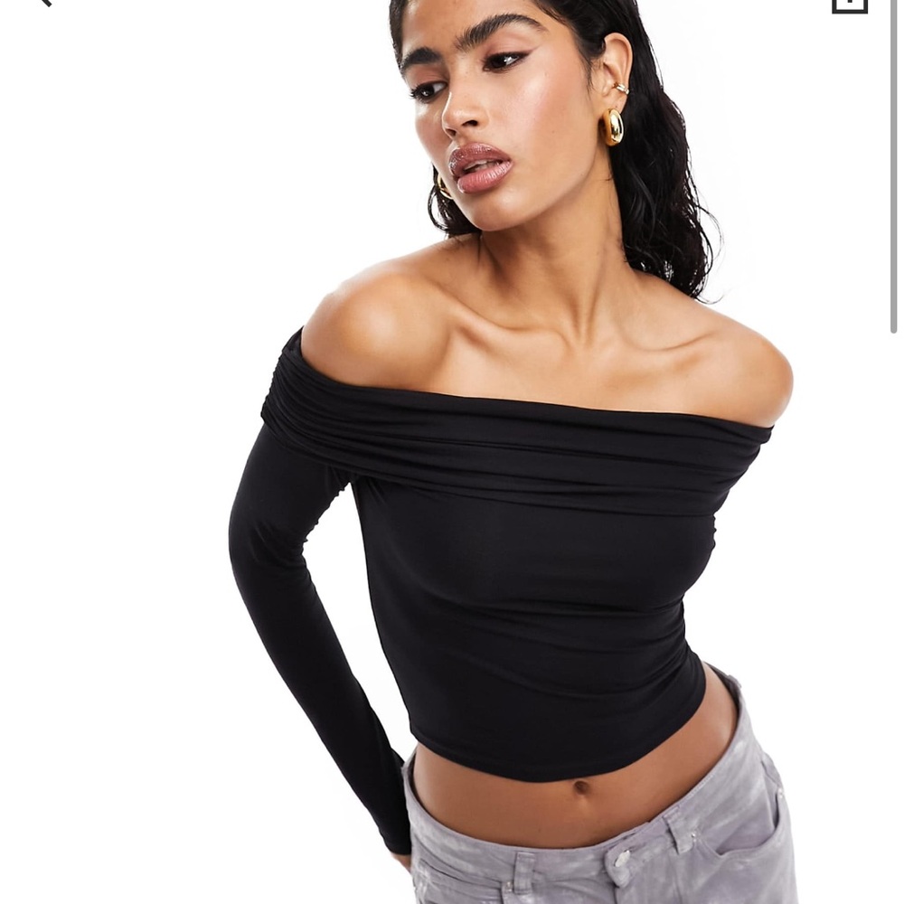ASOS slinky Bardot Black Off-Shoulder Top